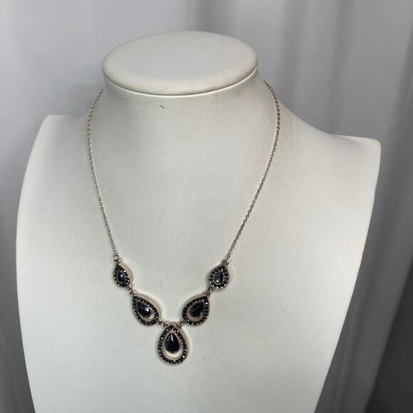 Madewell gold tone necklace signed costume jewelry charcoal gray stones rhinestn - Picture 13 of 16